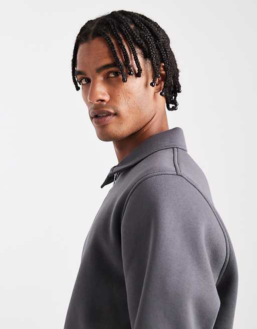 DESIGN Co-ord Quarter Zip Sweatshirt With Collar In Charcoal