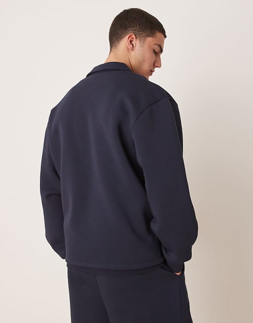 DESIGN Co-ord Relaxed Drop Shoulder Sweatshirt With Collar In Navy
