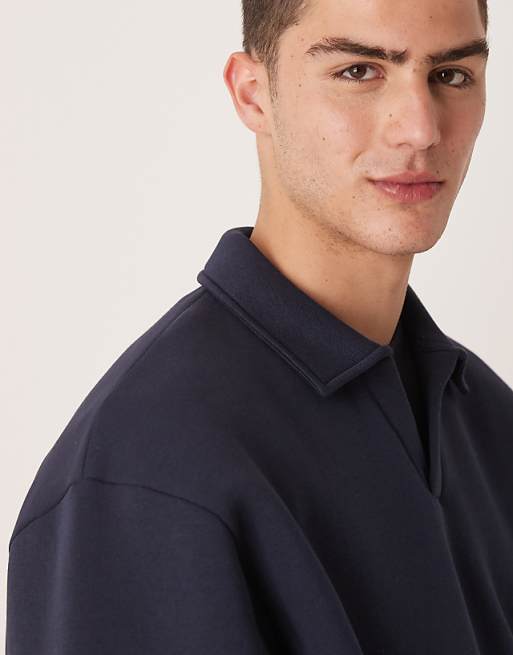 DESIGN Co-ord Relaxed Drop Shoulder Sweatshirt With Collar In Navy