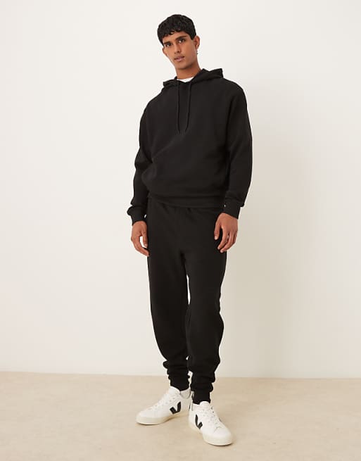 DESIGN Co-ord Relaxed Hoodie With Ribbed Texture In Black