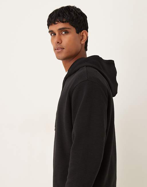 DESIGN Co-ord Relaxed Hoodie With Ribbed Texture In Black