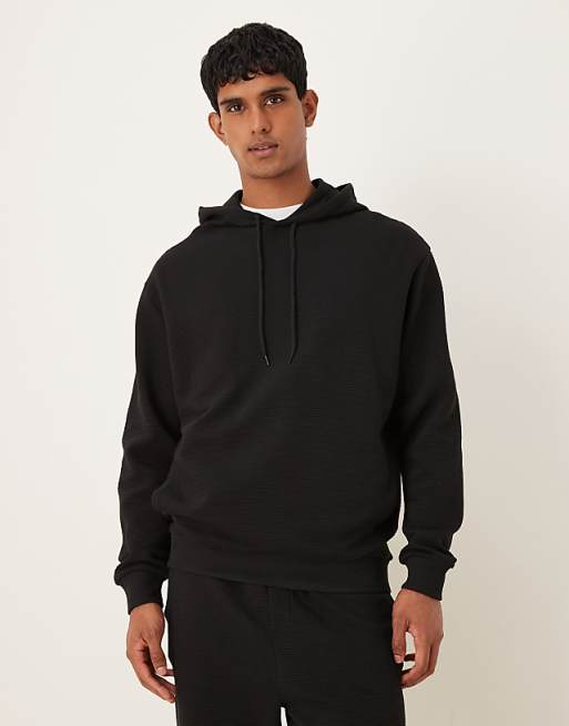 DESIGN co-ord relaxed hoodie with ribbed texture in black