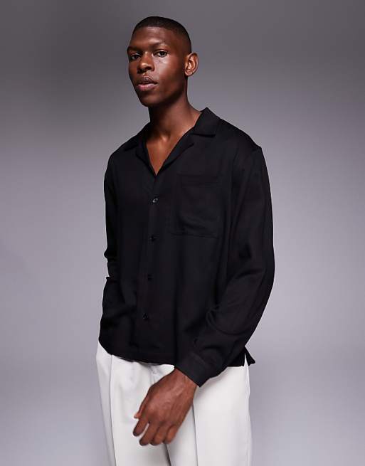 DESIGN co-ord relaxed revere shirt in black