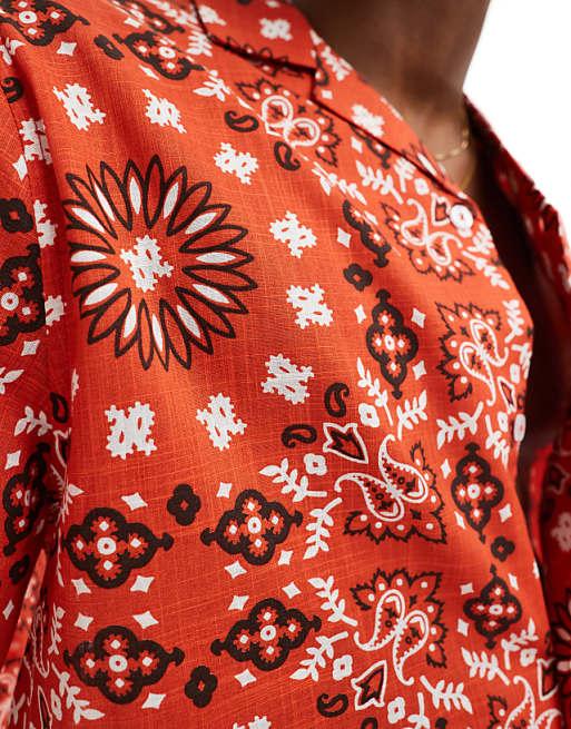DESIGN Co-ord Relaxed Revere Shirt With Bandana Print In Red