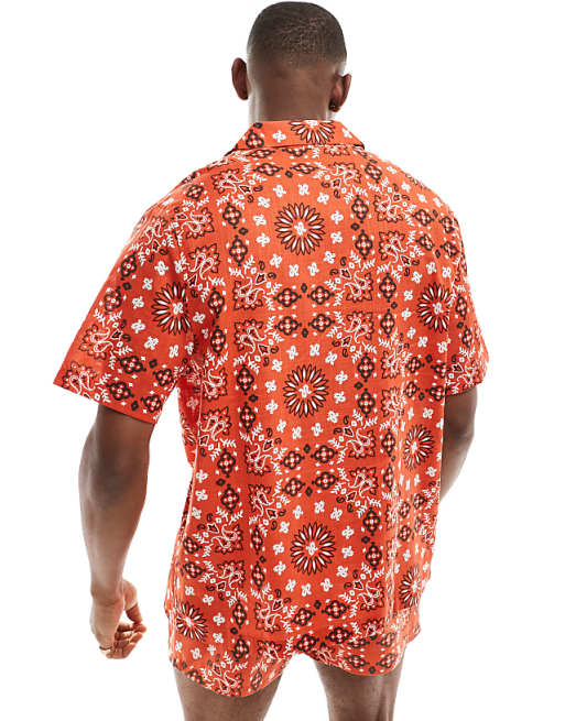 DESIGN Co-ord Relaxed Revere Shirt With Bandana Print In Red