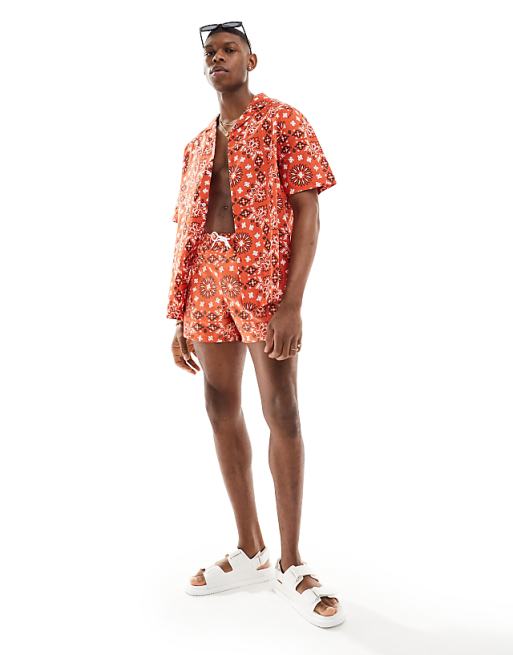 DESIGN Co-ord Relaxed Revere Shirt With Bandana Print In Red