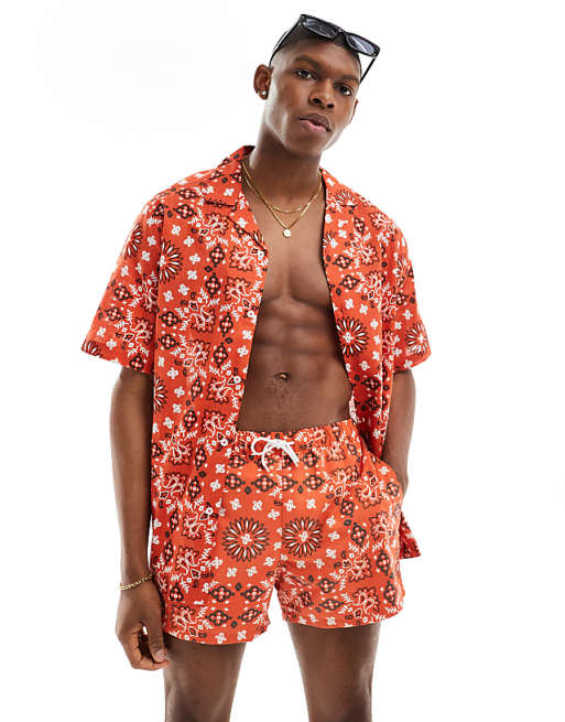 DESIGN co-ord relaxed revere shirt with bandana print in red