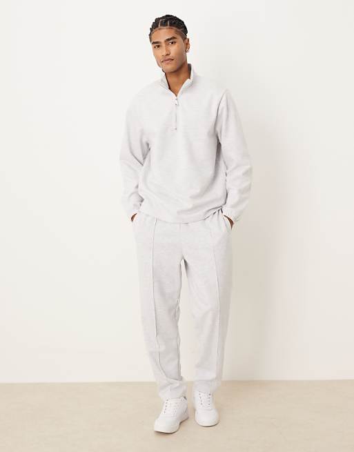 DESIGN co-ord relaxed scuba-style fabric tapered jogger with pin tuck in grey