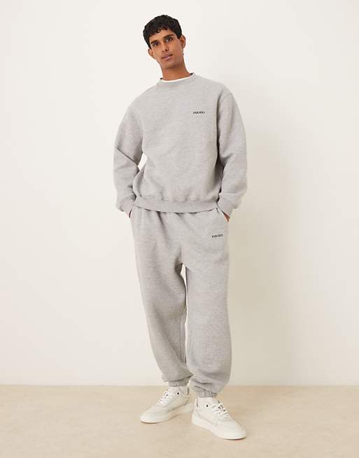 DESIGN Co-ord Relaxed Sweatshirt With Chest Print In Grey Marl