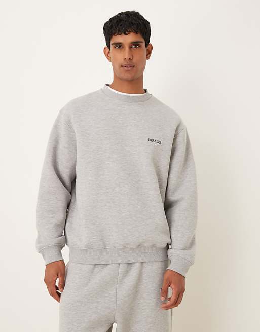 DESIGN co-ord relaxed sweatshirt with chest print in grey marl