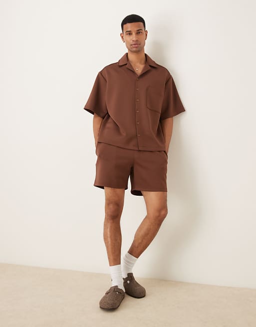 DESIGN co-ord shorts in brown scuba-style fabric