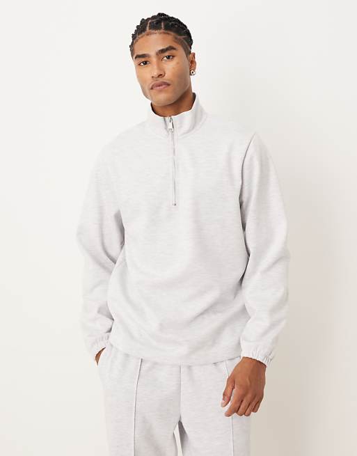 DESIGN co-ord standard fit scuba-style fabric half zip in grey