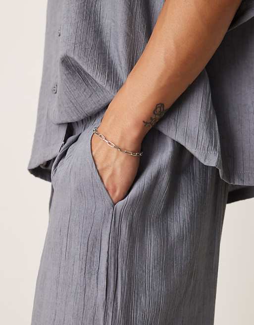DESIGN Co-ord Straight Leg Textured Trousers In Blue