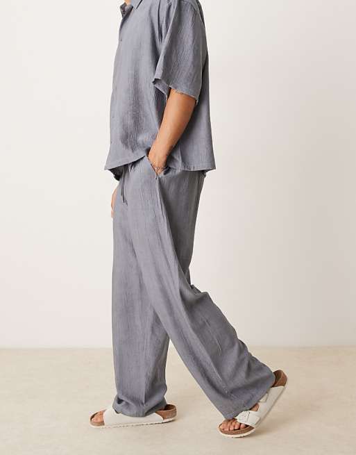 DESIGN Co-ord Straight Leg Textured Trousers In Blue