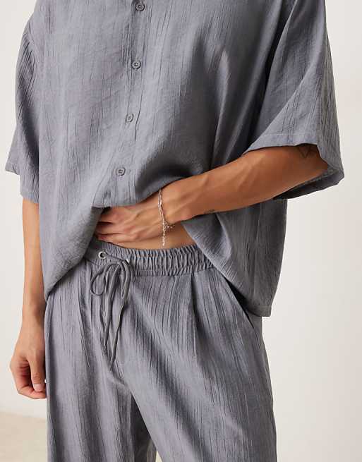 DESIGN Co-ord Straight Leg Textured Trousers In Blue