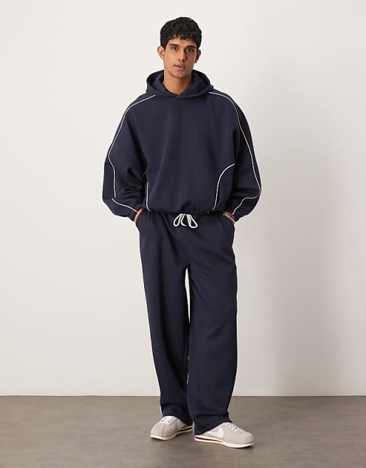 DESIGN Co-ord Super Baggy Jogger With Side Piping In Navy