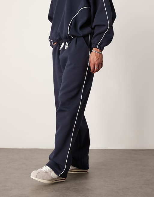 DESIGN co-ord super baggy jogger with side piping in navy