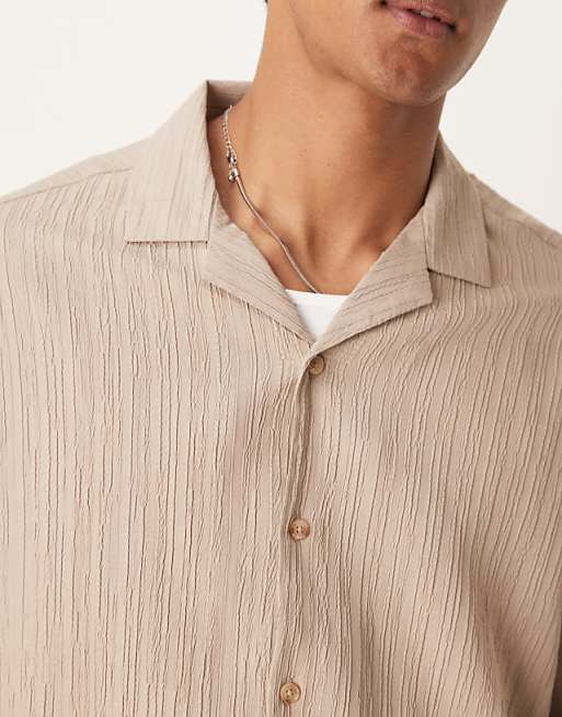 DESIGN Co-ord Textured Boxy Oversized Revere Shirt In Beige