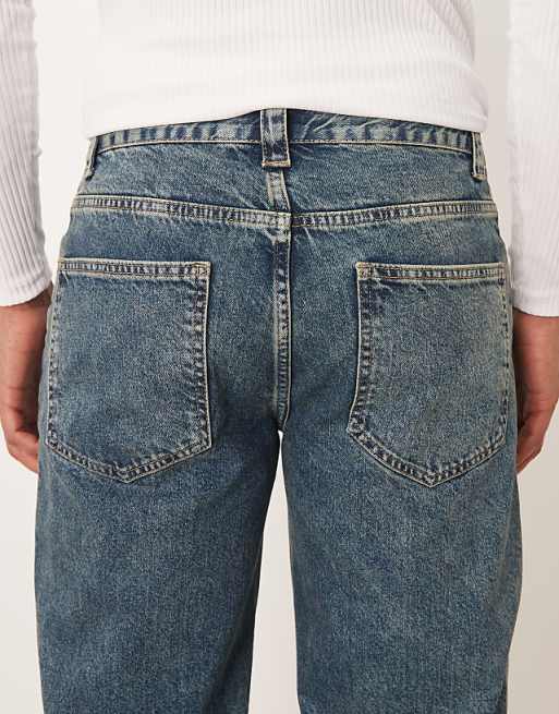DESIGN Co-ord Wide Flare Jeans In Mid Wash Blue With Yellow Tint