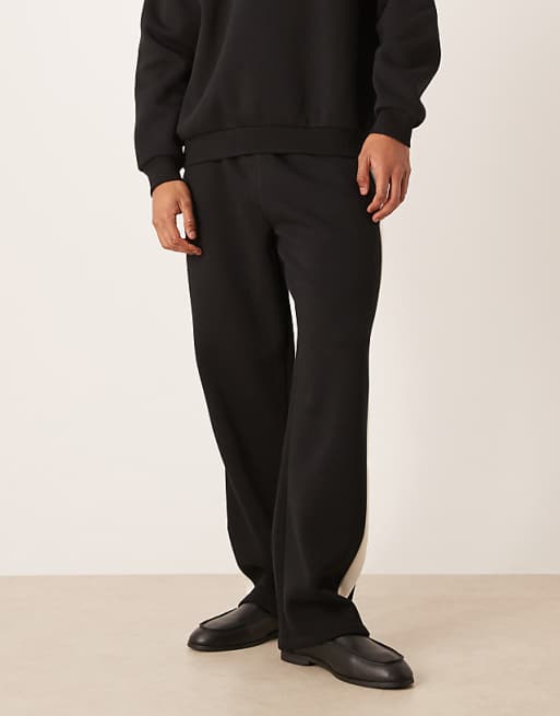 DESIGN Co-ord Wide Leg Joggers With Cut And Sew Panel In Black