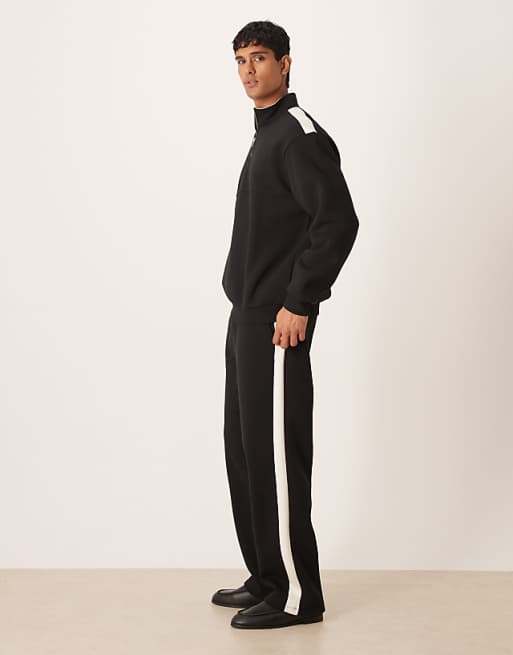 DESIGN Co-ord Wide Leg Joggers With Cut And Sew Panel In Black