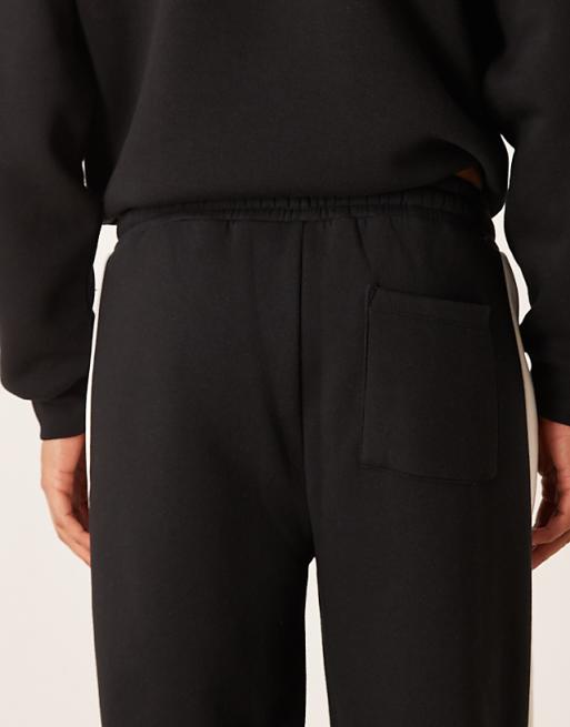 DESIGN Co-ord Wide Leg Joggers With Cut And Sew Panel In Black
