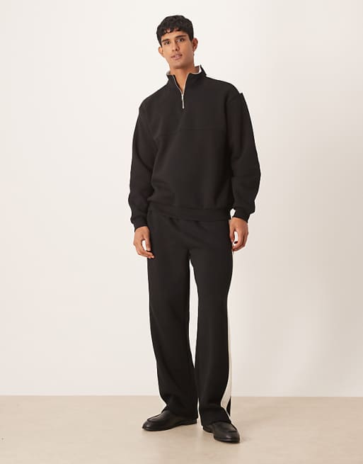 DESIGN co-ord wide leg joggers with cut and sew panel in black