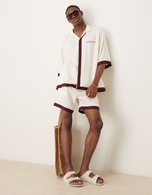 DESIGN Co-ord With Border In Beige And Burgundy
