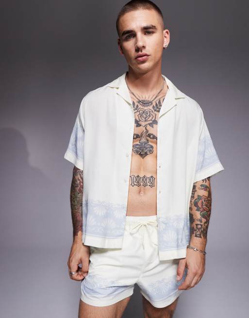 DESIGN Co-ord With Border Print In Cream
