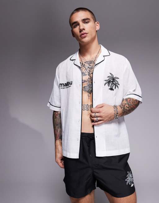 DESIGN Co-ord With Palm Tree Embroidery In White