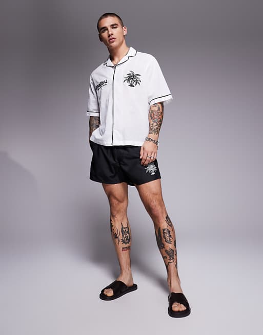 DESIGN co-ord with palm tree embroidery in white