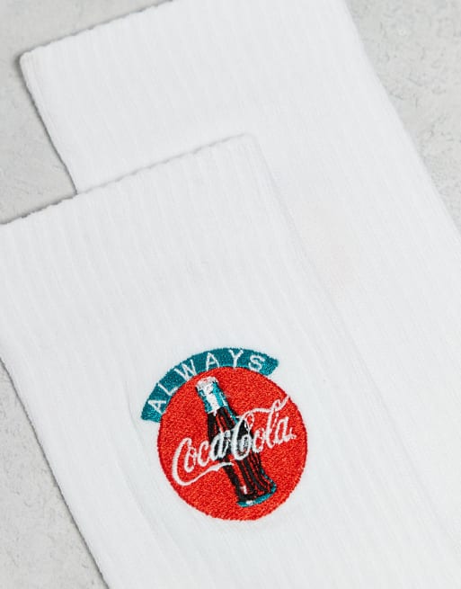 DESIGN Coke Embroidery Socks In White - WHITE