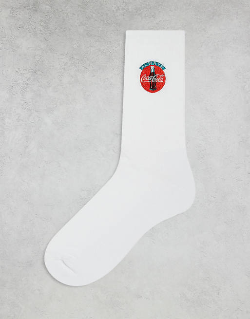 DESIGN Coke embroidery socks in white - WHITE