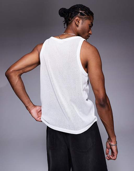 DESIGN Contrast Crew Neck Vest In Cream Texture