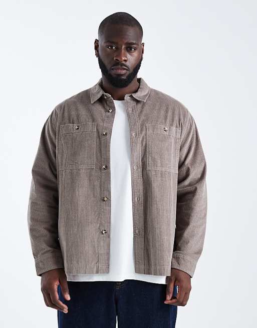 DESIGN cord overshirt in beige