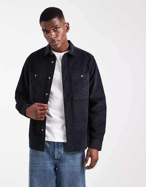 DESIGN cord overshirt in black