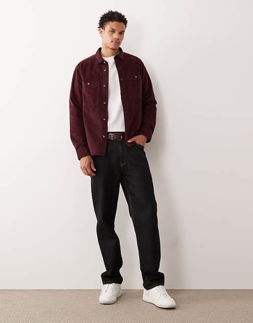 DESIGN Cord Overshirt In Burgundy