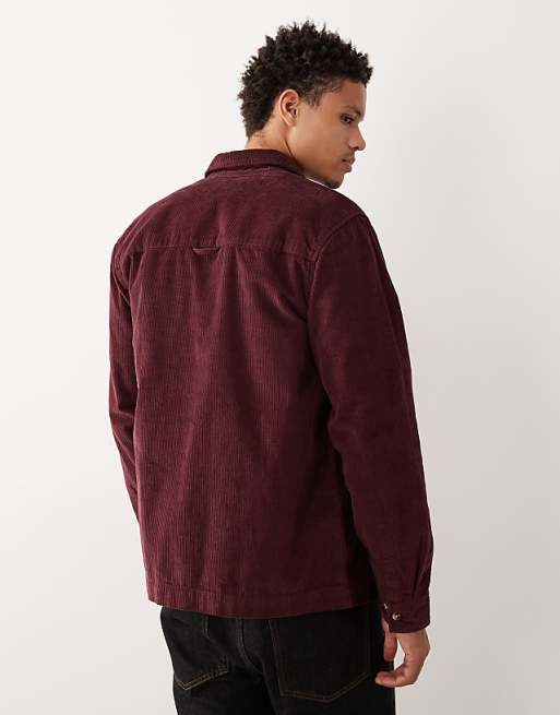 DESIGN Cord Overshirt In Burgundy