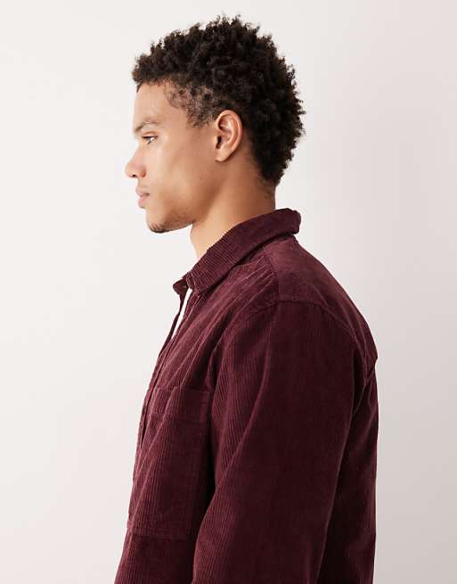 DESIGN Cord Overshirt In Burgundy