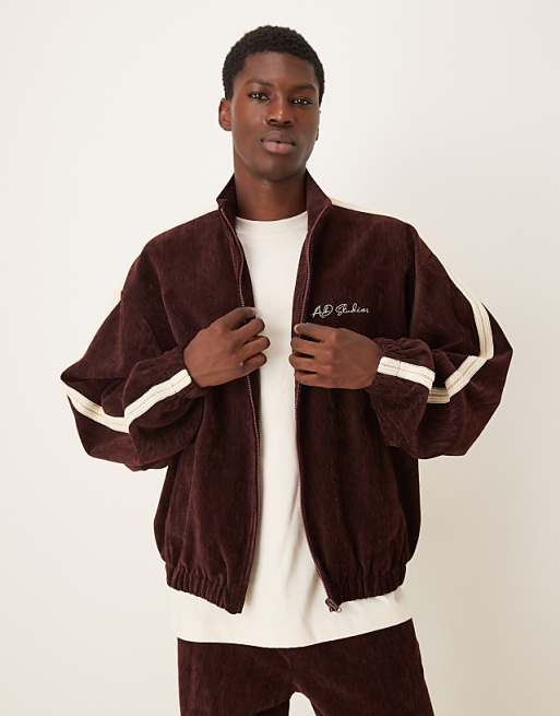 DESIGN cord track jacket with embroidery in burgundy