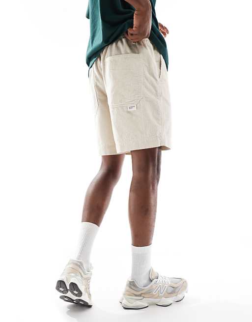 DESIGN Corduroy Shorts With Workwear Patch In Stone