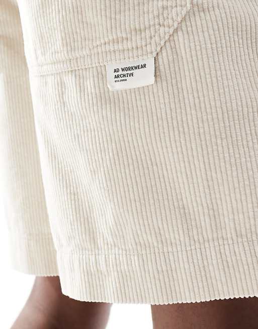 DESIGN Corduroy Shorts With Workwear Patch In Stone
