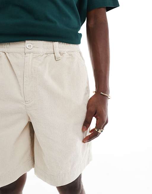 DESIGN Corduroy Shorts With Workwear Patch In Stone