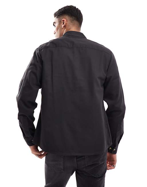 DESIGN Cotton Overshirt In Black
