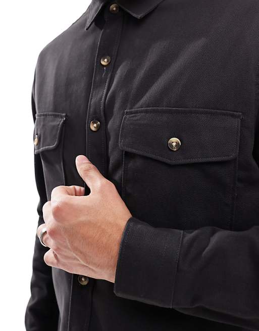 DESIGN Cotton Overshirt In Black