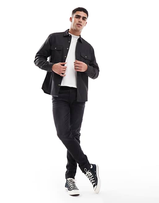 DESIGN Cotton Overshirt In Black