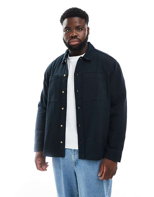 DESIGN Cotton Overshirt In Black