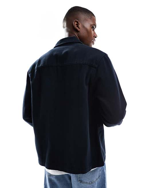 DESIGN Cotton Overshirt In Black