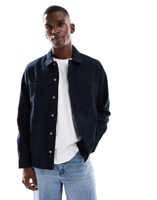 DESIGN cotton overshirt in black