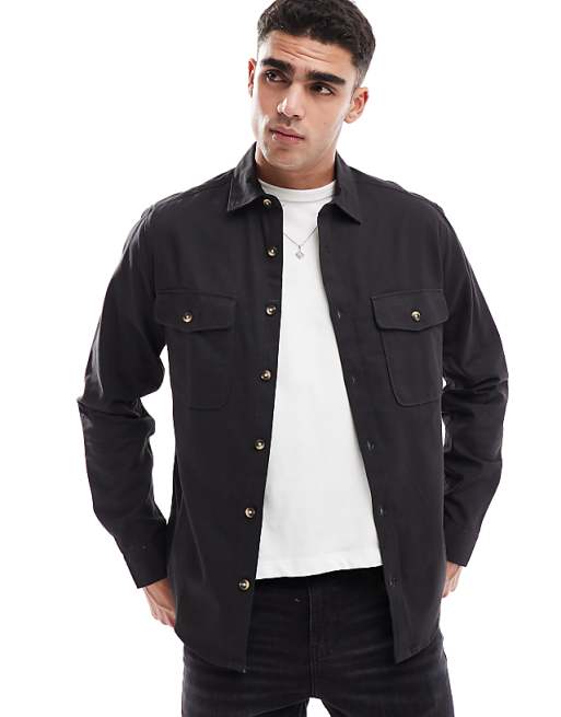 DESIGN Cotton Overshirt In Black